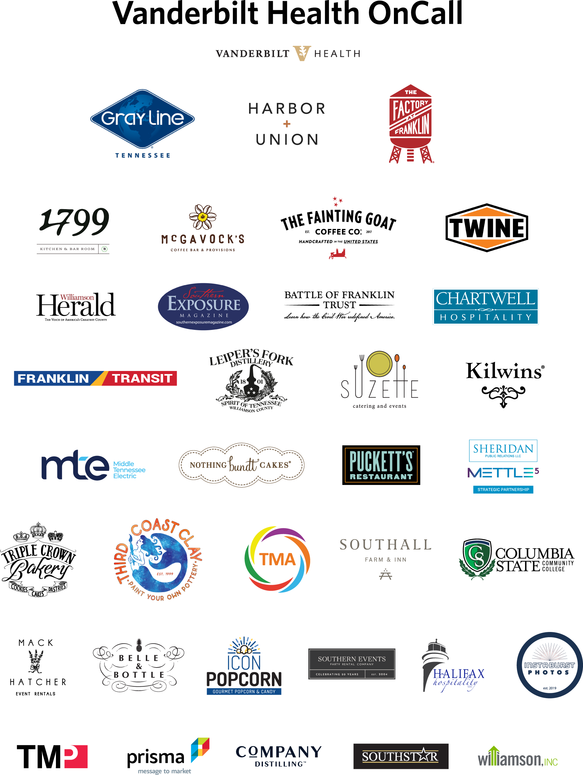 A collection of various company logos and brand emblems in Williamson County, Tennessee.