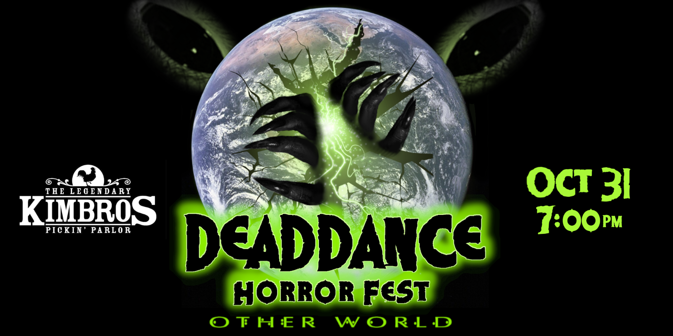 A horror-themed event poster featuring a cracked Earth with a monster's hand emerging, set against a dark background in Williamson County, Tennessee.