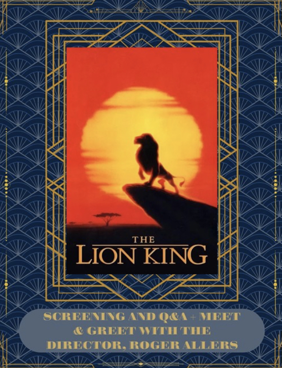 A poster for a screening event featuring 'The Lion King' with director Roger Allers in Williamson County, Tennessee.