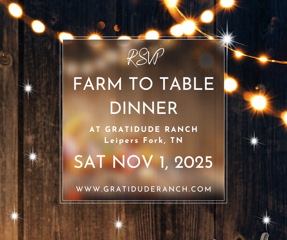 A rustic wooden sign with twinkling lights advertises a farm-to-table dinner event in Williamson County, Tennessee.