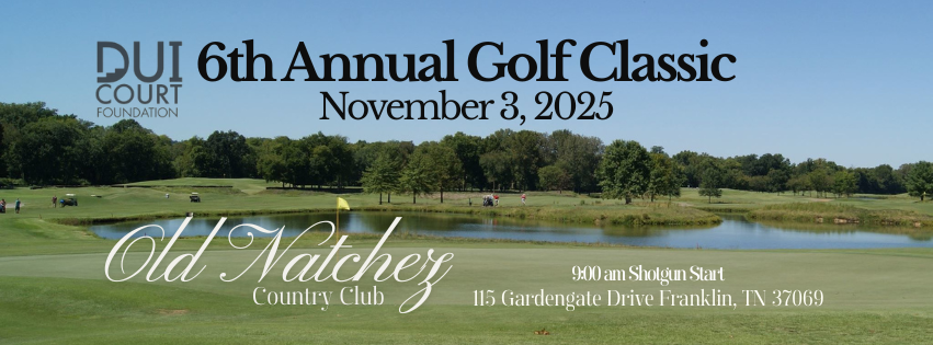 Golf tournament flyer for Old Natchez Country Club with pond and green course in Williamson County, Tennessee.