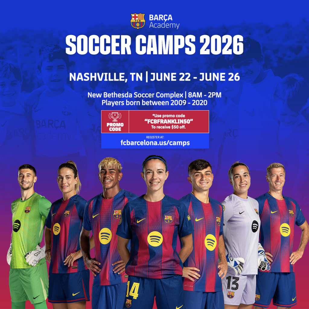 Barcelona Soccer Academy's 2026 Soccer Camps in Nashville, TN, for youth players in Williamson County, Tennessee.