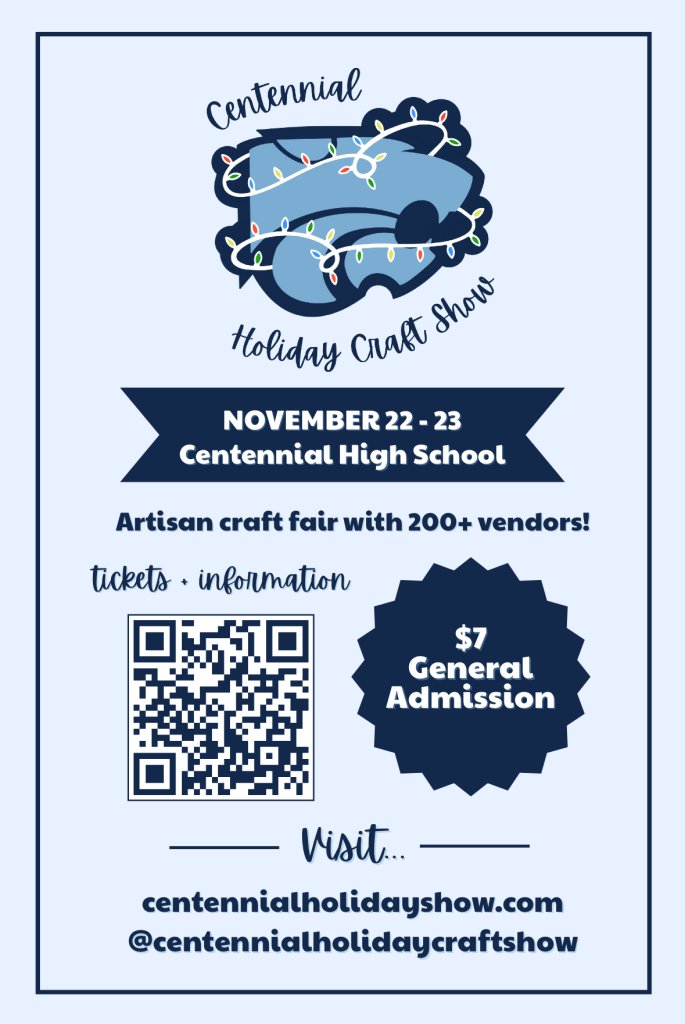 Centennial High School Holiday Show A poster advertising a holiday craft show with over 200 vendors at Centennial High School in Williamson County, Tennessee.