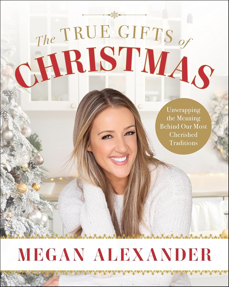 Megan Alexander | Festive Author Event Megan Alexander smiles in front of a Christmas tree, promoting her book about holiday traditions in Williamson County, Tennessee.