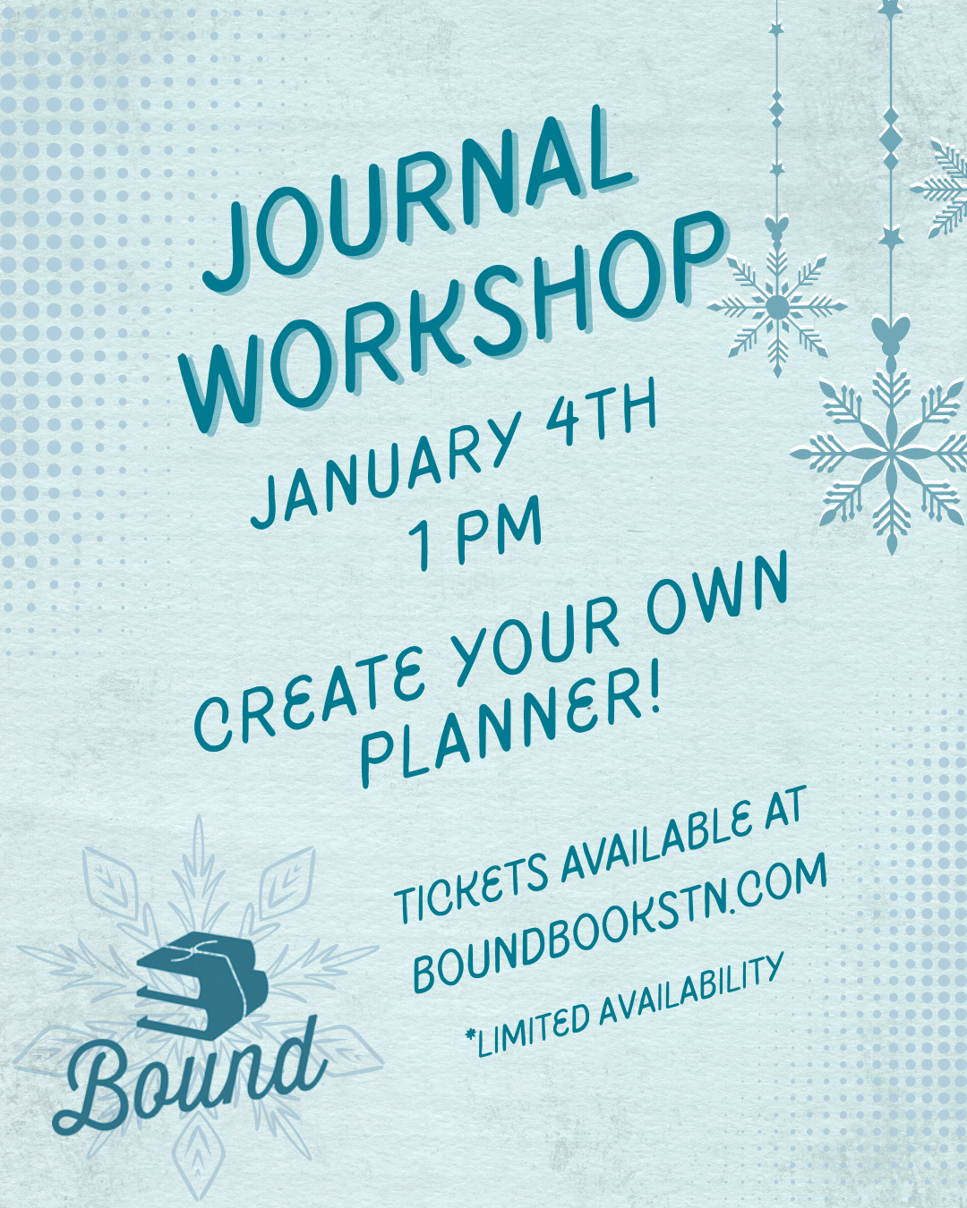 A promotional poster for a January 4th workshop on creating personal planners in Williamson County, Tennessee.