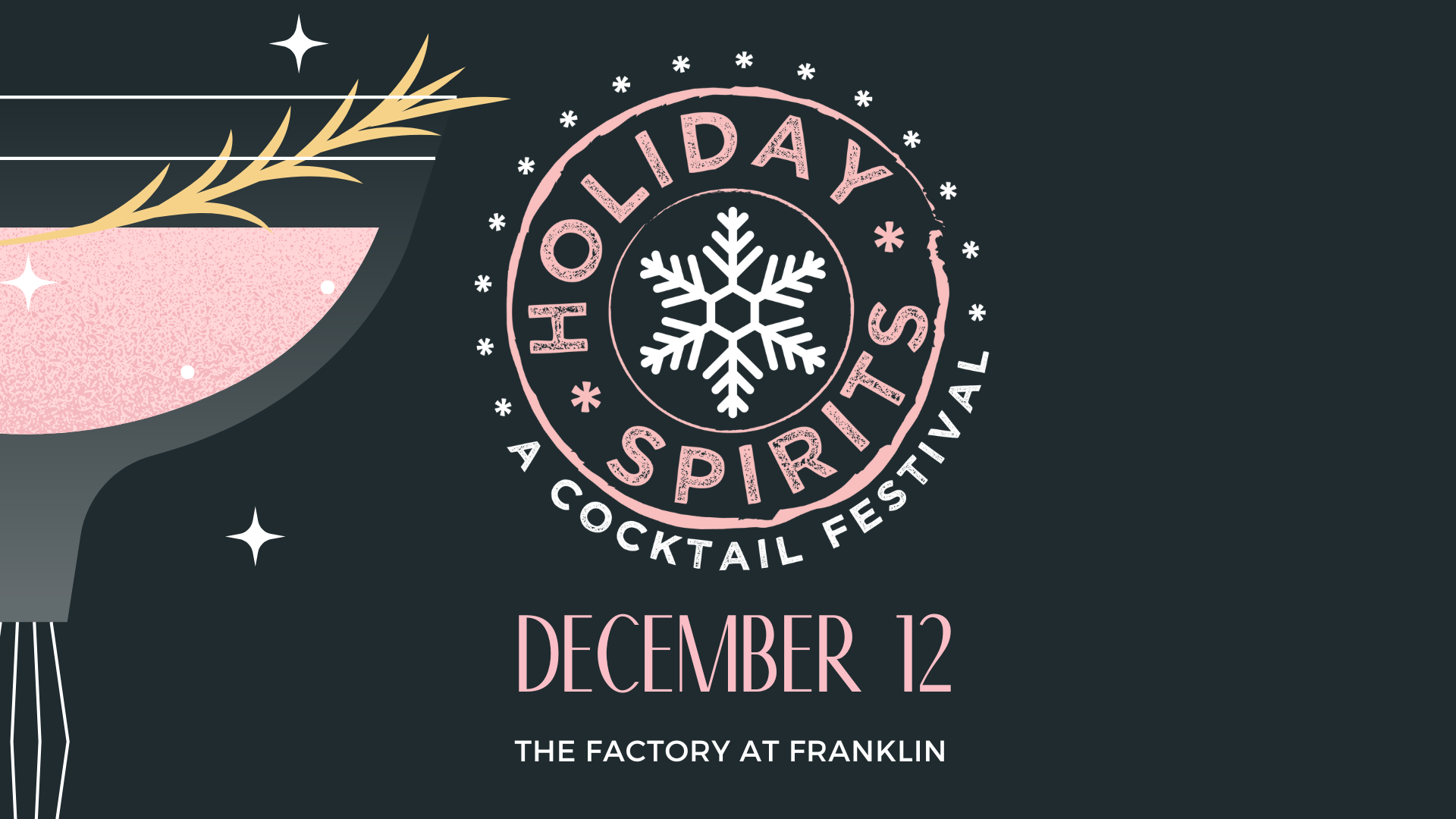 A festive poster advertising a holiday cocktail festival on December 12th in Williamson County, Tennessee.