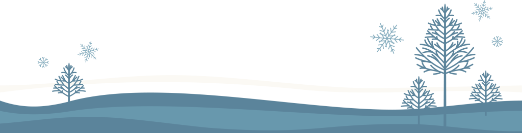 A serene winter landscape featuring stylized snow-covered trees and a winding river against a dark night sky in Williamson County, Tennessee.