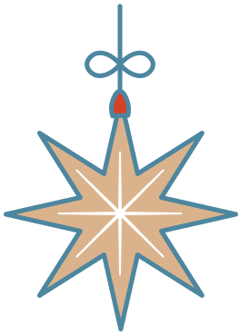 A stylized star ornament with eight pointed rays, hanging from a loop at the top in Williamson County, Tennessee.