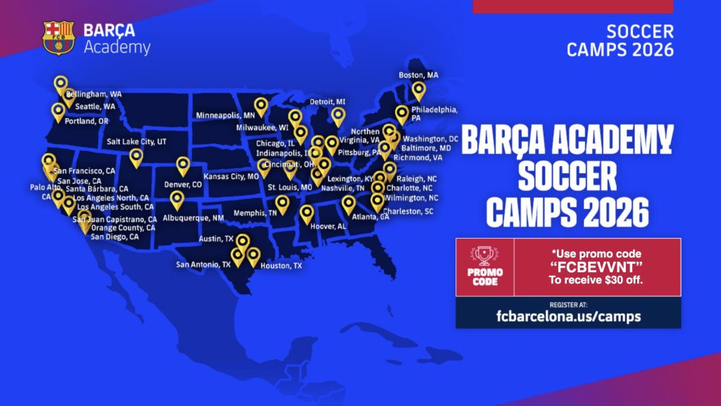 Barcá Academy Soccer Camps 2026 across the USA in Williamson County, Tennessee.