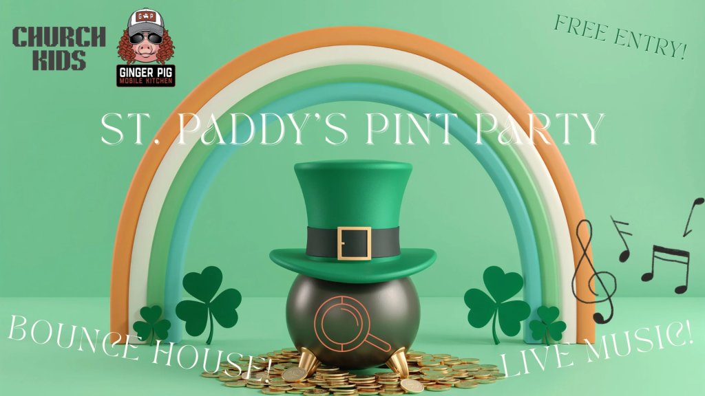 St. Paddy’s Pint Party 🍀 A festive St. Paddy's Day event with a leprechaun-themed bouncy house, live music, and a rainbow archway in Williamson County, Tennessee.