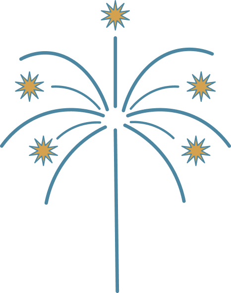 A stylized blue fireworks display with six starbursts radiating from a central point in Williamson County, Tennessee.
