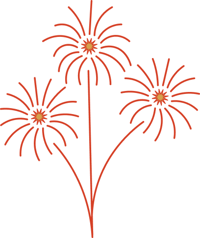 Three stylized orange fireworks with yellow centers burst against a white background in Williamson County, Tennessee.