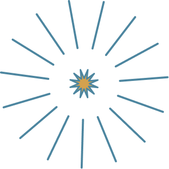 A stylized blue and orange starburst design with 18 rays emanating from a central point in Williamson County, Tennessee.