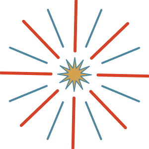 A vibrant, starburst-like design with alternating orange and blue rays emanating from a central point in Williamson County, Tennessee.