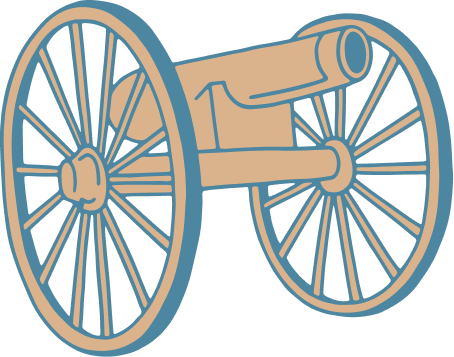 A stylized illustration of a cannon with large spoked wheels, rendered in pastel colors in Williamson County, Tennessee.