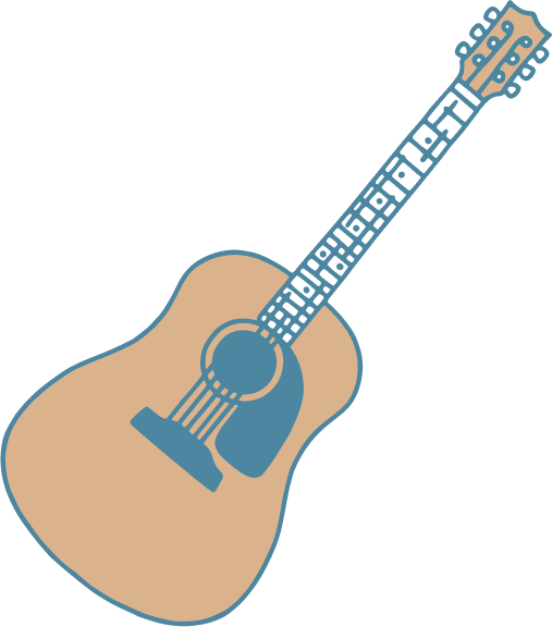 A stylized, pastel-colored illustration of an acoustic guitar in Williamson County, Tennessee.