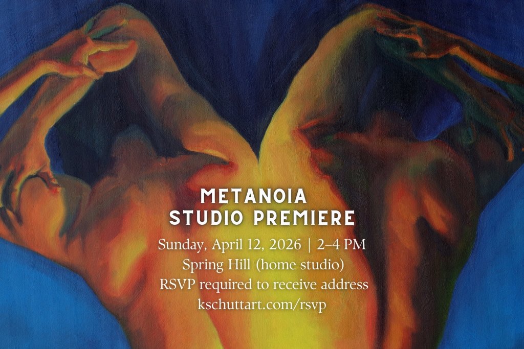 Two figures embrace in a vibrant, abstract painting, symbolizing unity and connection in Williamson County, Tennessee.