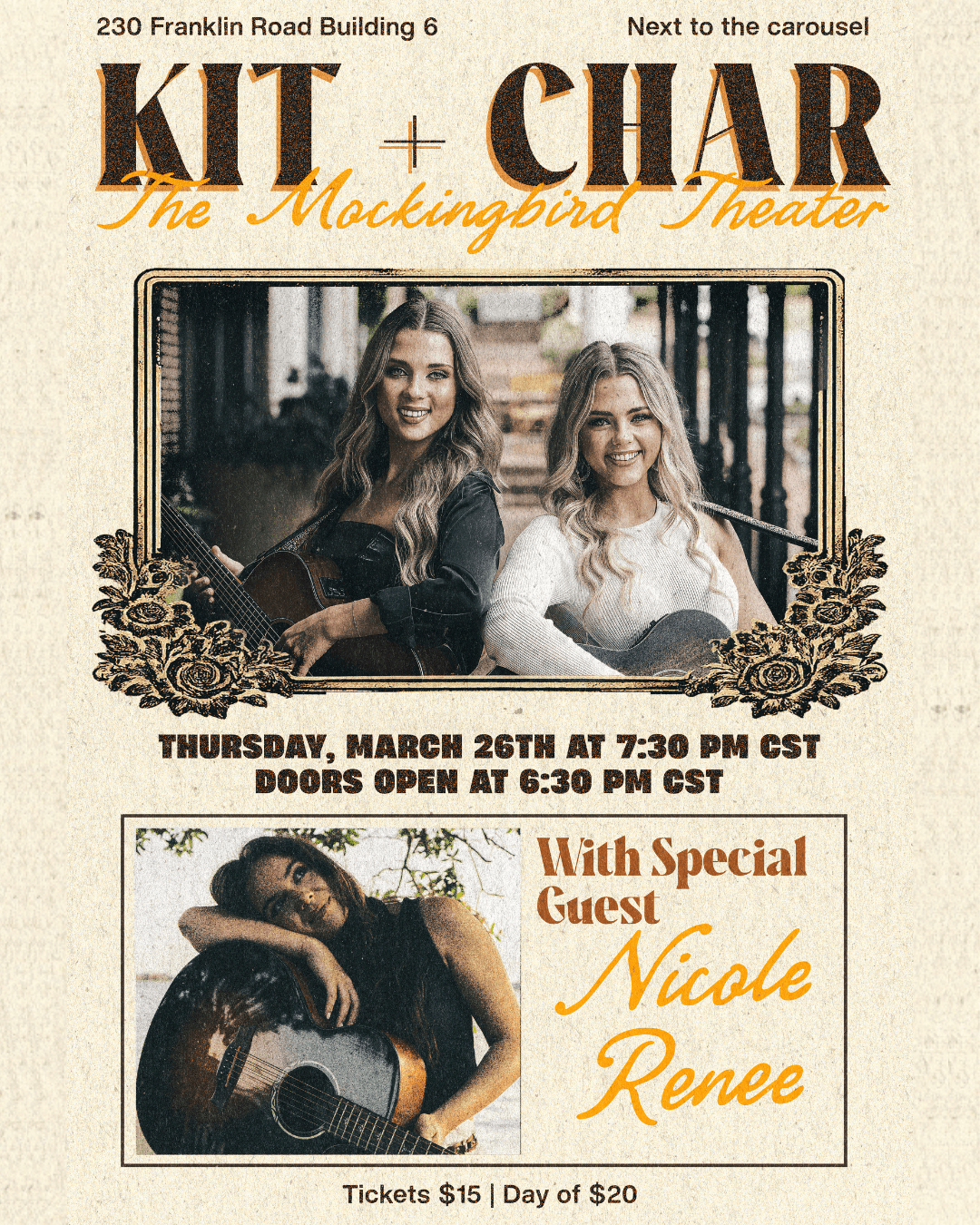 Country Music Sister duo KIT + CHAR – Single Release Show at Mockingbird Theater Country Music Sister duo KIT + CHAR – Single Release Show at Mockingbird Theater