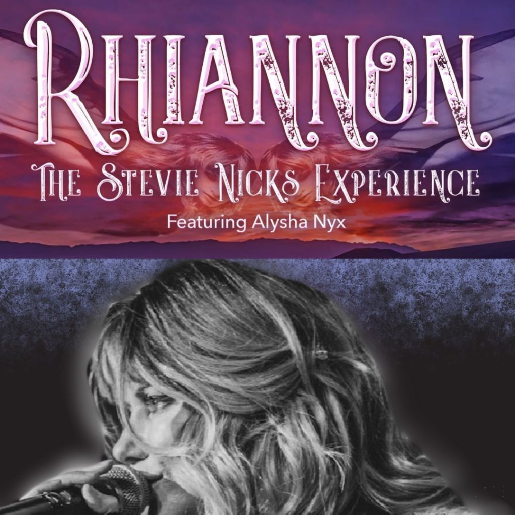 A woman with long, wavy hair sings passionately into a microphone against a backdrop of a vibrant sunset in Williamson County, Tennessee.