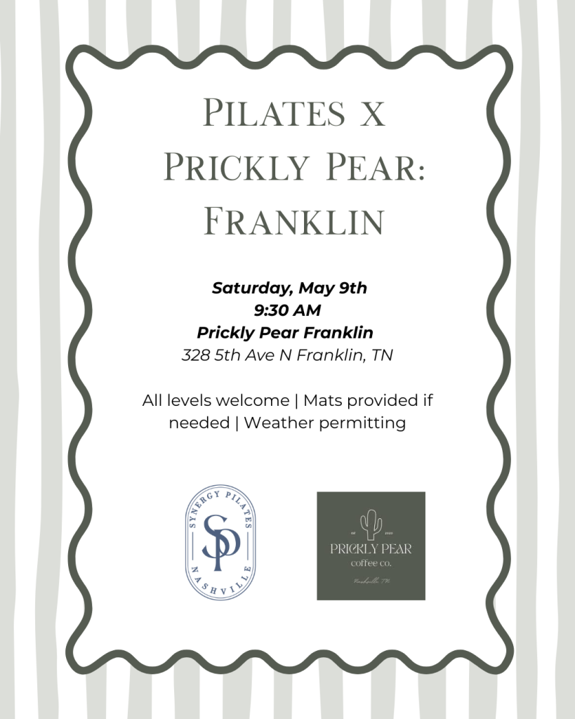 Pilates X Prickly Pear Franklin event flyer in Williamson County, Tennessee.