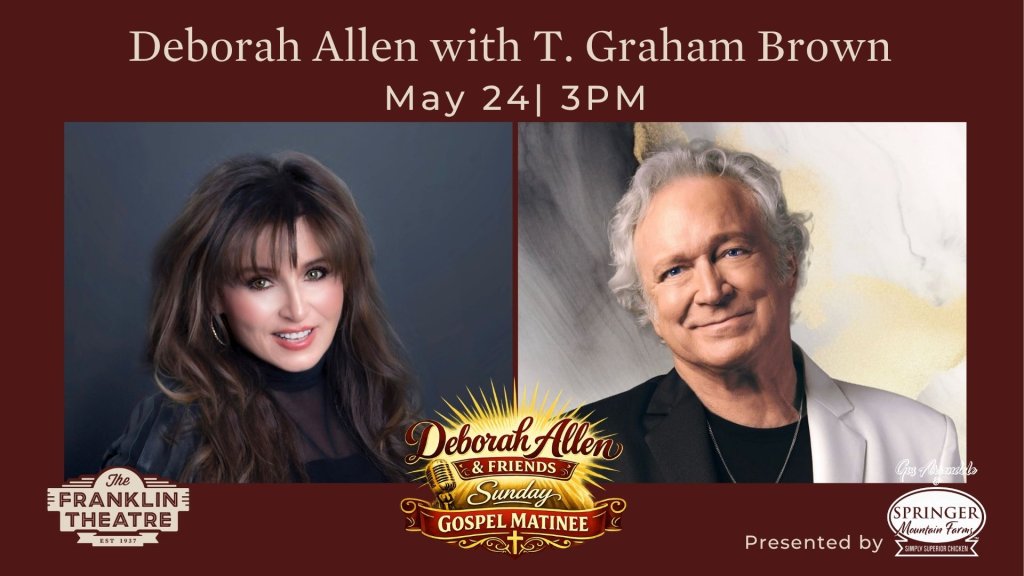 Deborah Allen and T. Graham Brown performing together at The Franklin Theatre in Williamson County, Tennessee.