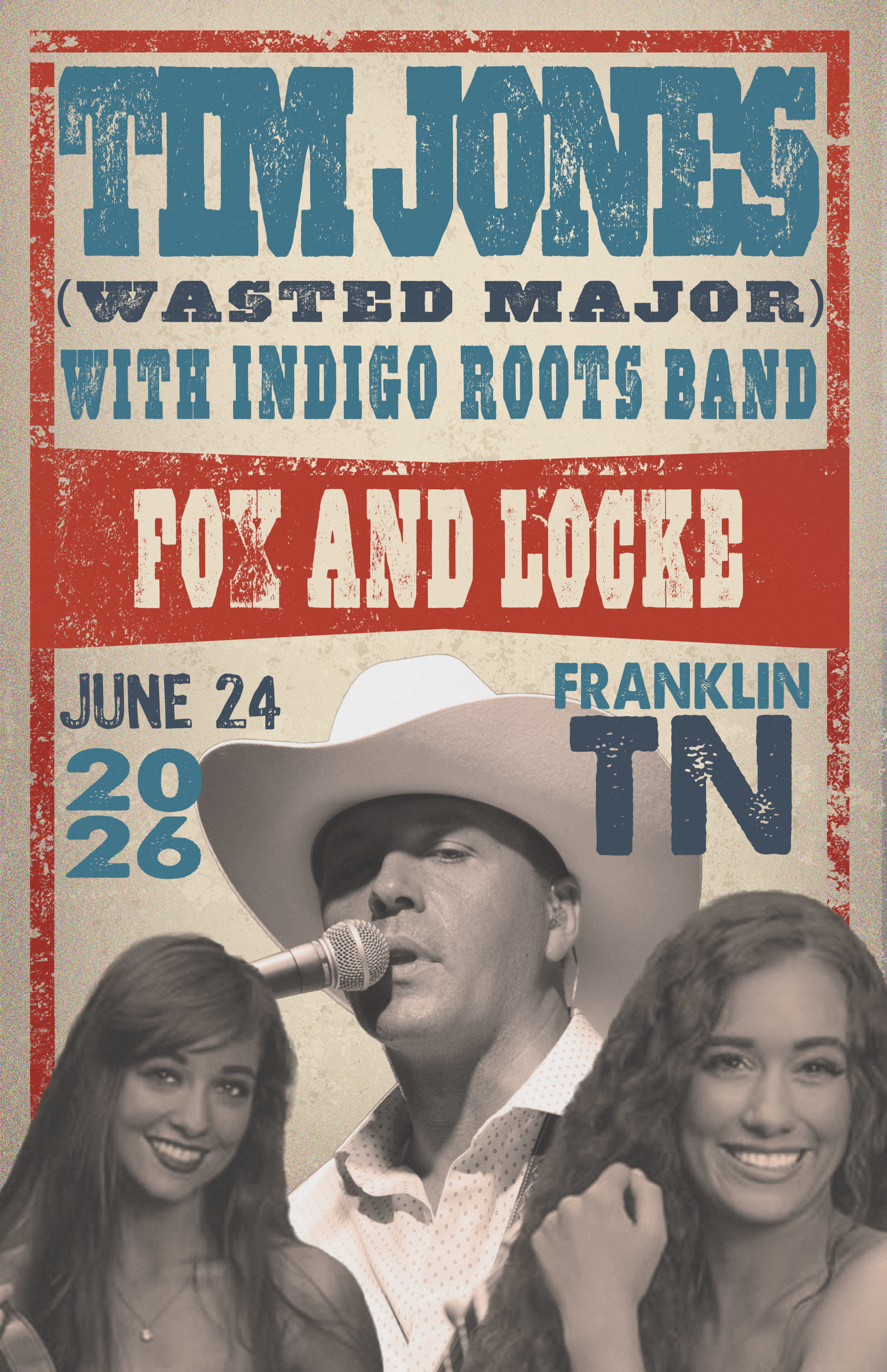 Tim Jones at Fox & Locke Tim Jones performs with Fox and Locke and the Indigo Roots Band in Franklin, TN on June 24, 2026 in Williamson County, Tennessee.