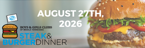 A mouthwatering steak and burger dinner event poster featuring a delicious burger with lettuce, tomato, and cheese in Williamson County, Tennessee.