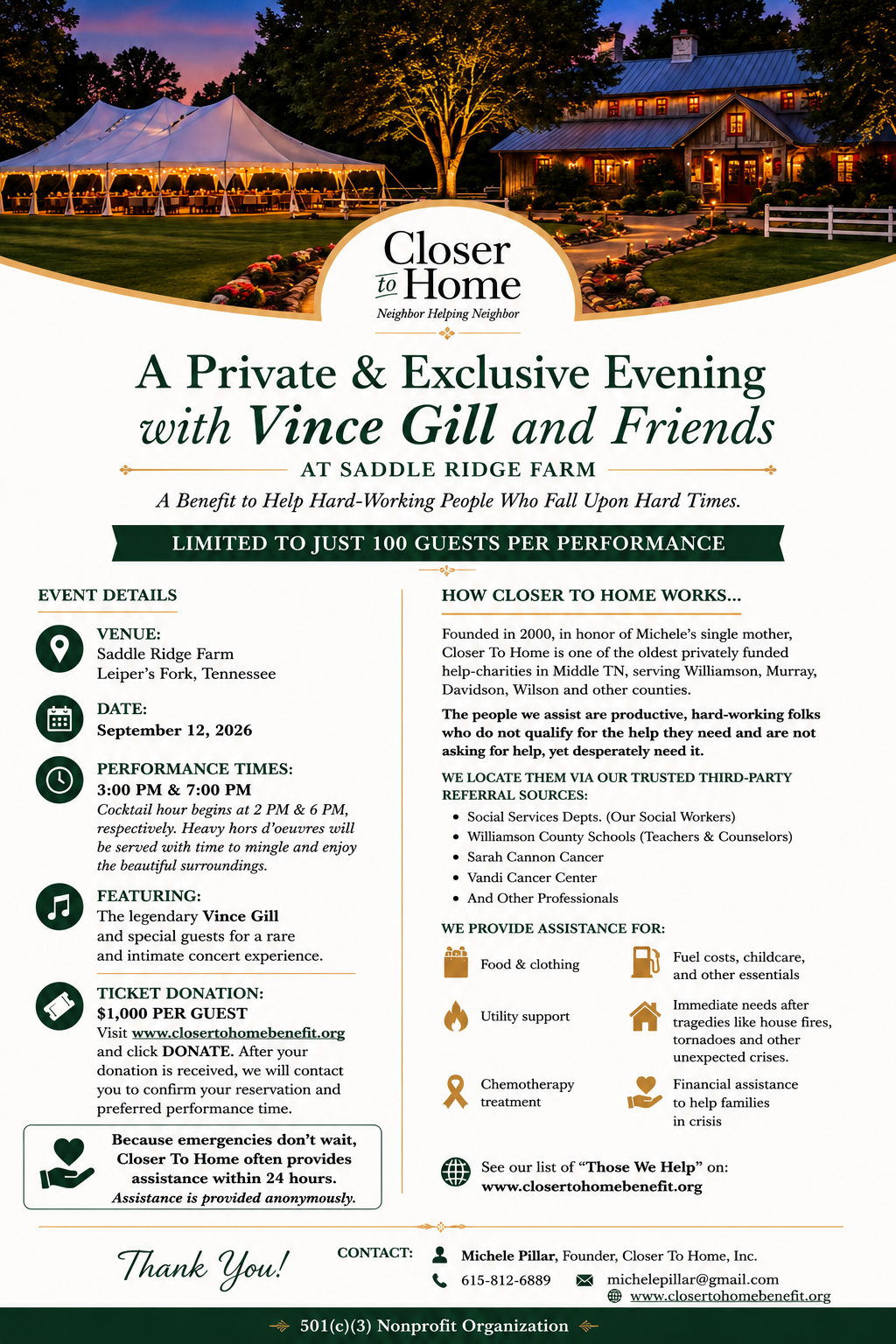 Closer To Home: A Private & Exclusive Evening with Vince Gill & Friends