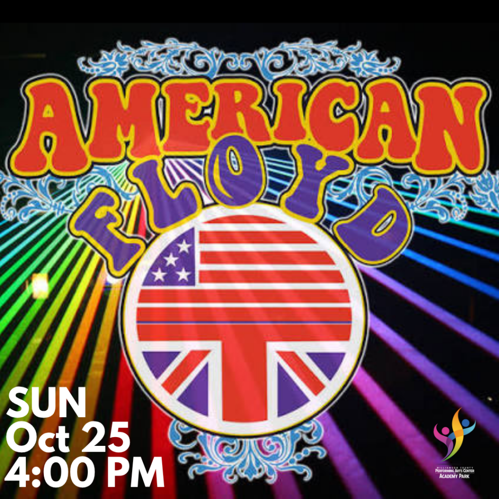 American Floyd: The Pink Floyd Experience A concert poster for American Floyd featuring a combined American and British flag emblem in Williamson County, Tennessee.
