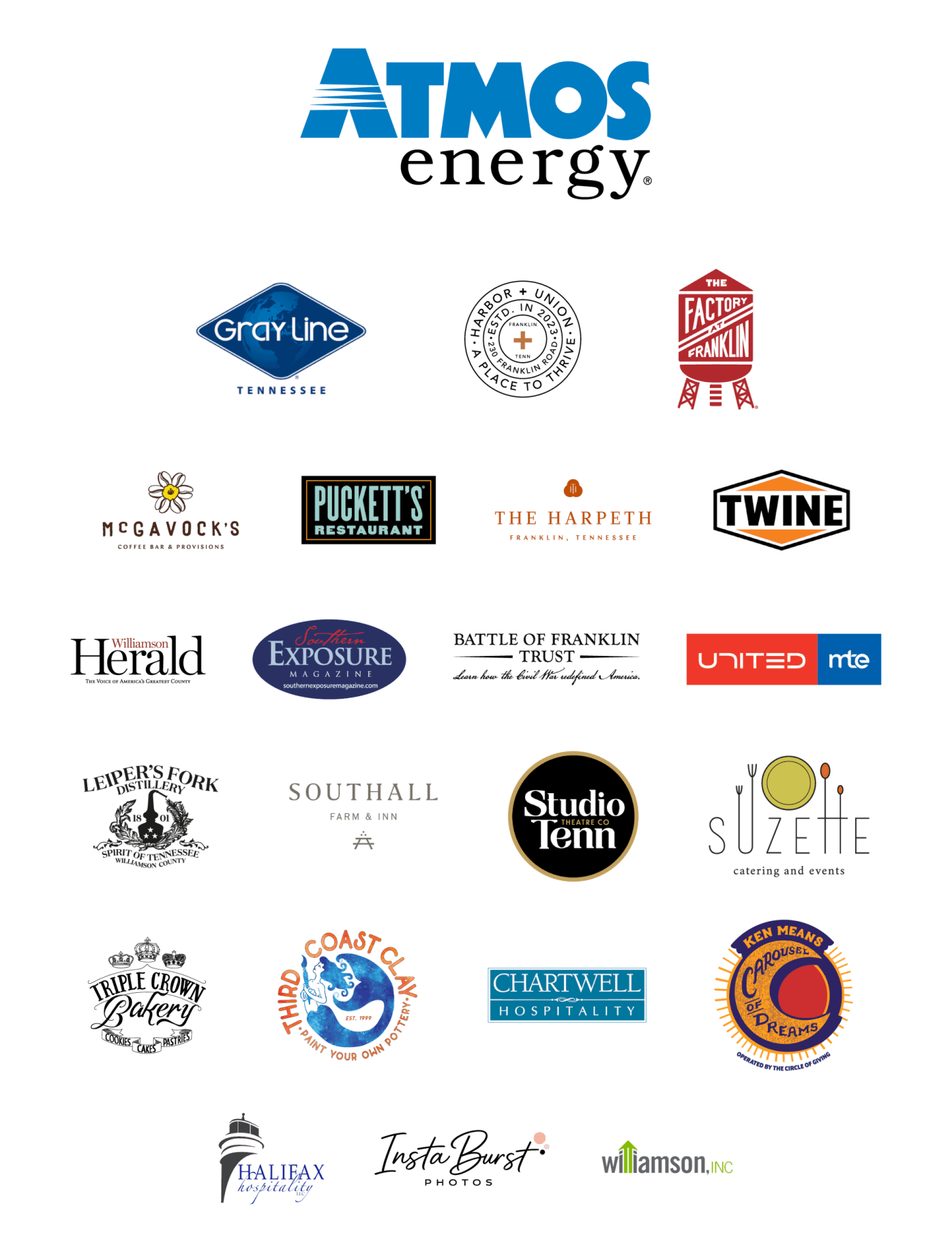 Master-Logo-Sheet (3) A collection of various company and organization logos arranged in a grid in Williamson County, Tennessee.