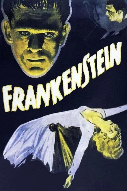 A vintage movie poster for Frankenstein featuring the monster's face and a woman in white in Williamson County, Tennessee.