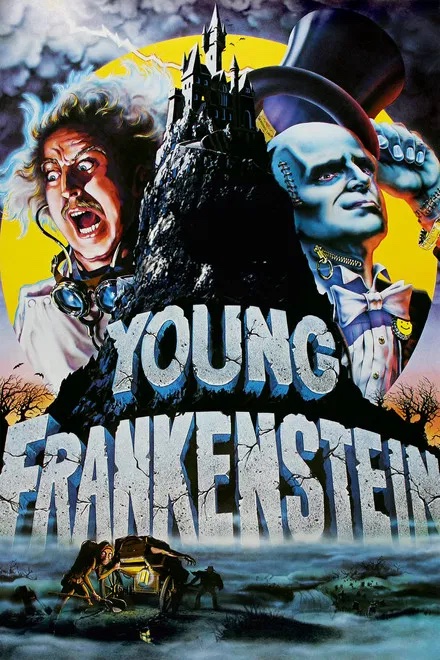 A movie poster for Young Frankenstein featuring a scientist and his monster in Williamson County, Tennessee.