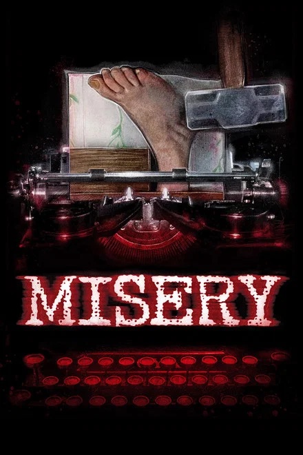 A sledgehammer poised over a human foot on a typewriter, titled Misery in Williamson County, Tennessee.