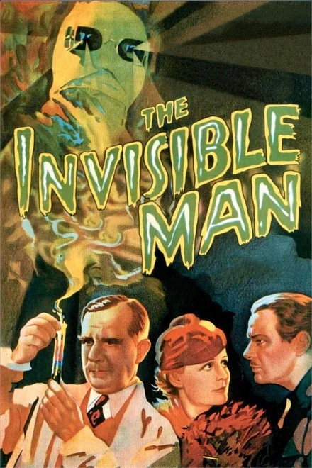 A vintage movie poster for The Invisible Man featuring a ghostly figure and three people in Williamson County, Tennessee.
