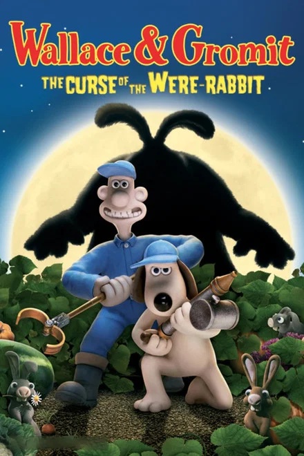 Wallace and Gromit stand in a garden with a large were-rabbit shadow behind them in Williamson County, Tennessee.