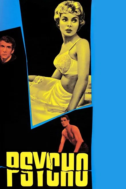 A vintage movie poster for Psycho featuring Janet Leigh and Anthony Perkins in Williamson County, Tennessee.