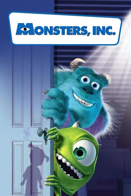Sully and Mike Wazowski peeking from behind a door in the Monsters, Inc. movie poster in Williamson County, Tennessee.