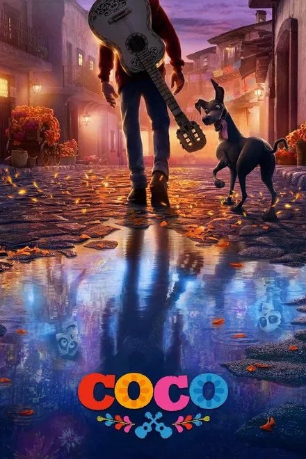 A boy with a guitar and his dog walking on a cobblestone street at dusk in Williamson County, Tennessee.