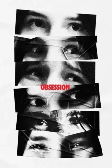 A collage of black and white eye close-ups with the word obsession in red in Williamson County, Tennessee.