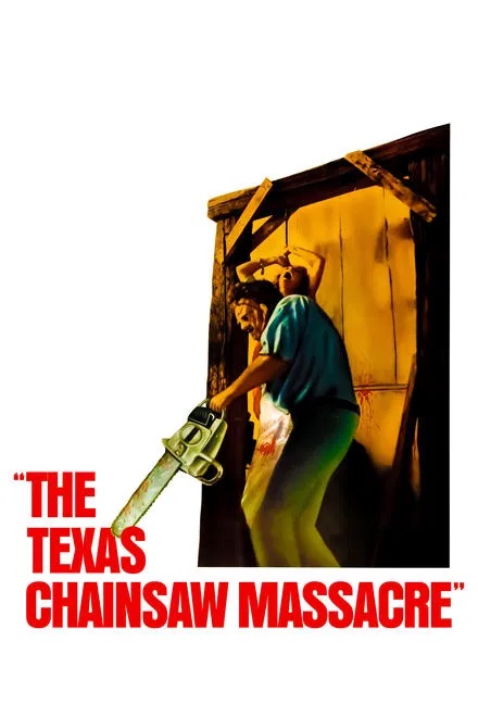 A movie poster for The Texas Chain Saw Massacre featuring a man with a chainsaw in Williamson County, Tennessee.