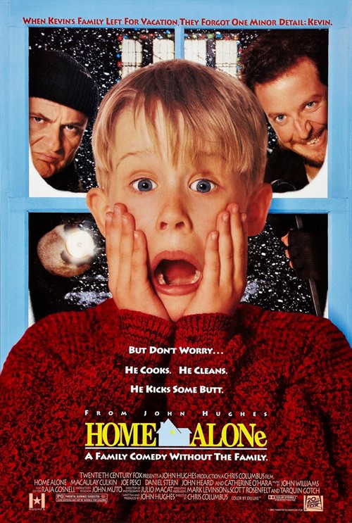 The movie poster for Home Alone featuring Macaulay Culkin with a shocked expression in Williamson County, Tennessee.