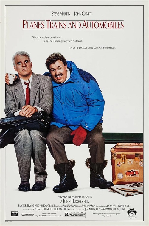 The movie poster for Planes, Trains and Automobiles featuring Steve Martin and John Candy in Williamson County, Tennessee.