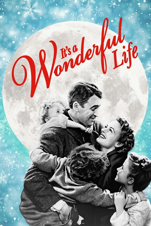 A movie poster for It's a Wonderful Life featuring a family embracing in Williamson County, Tennessee.
