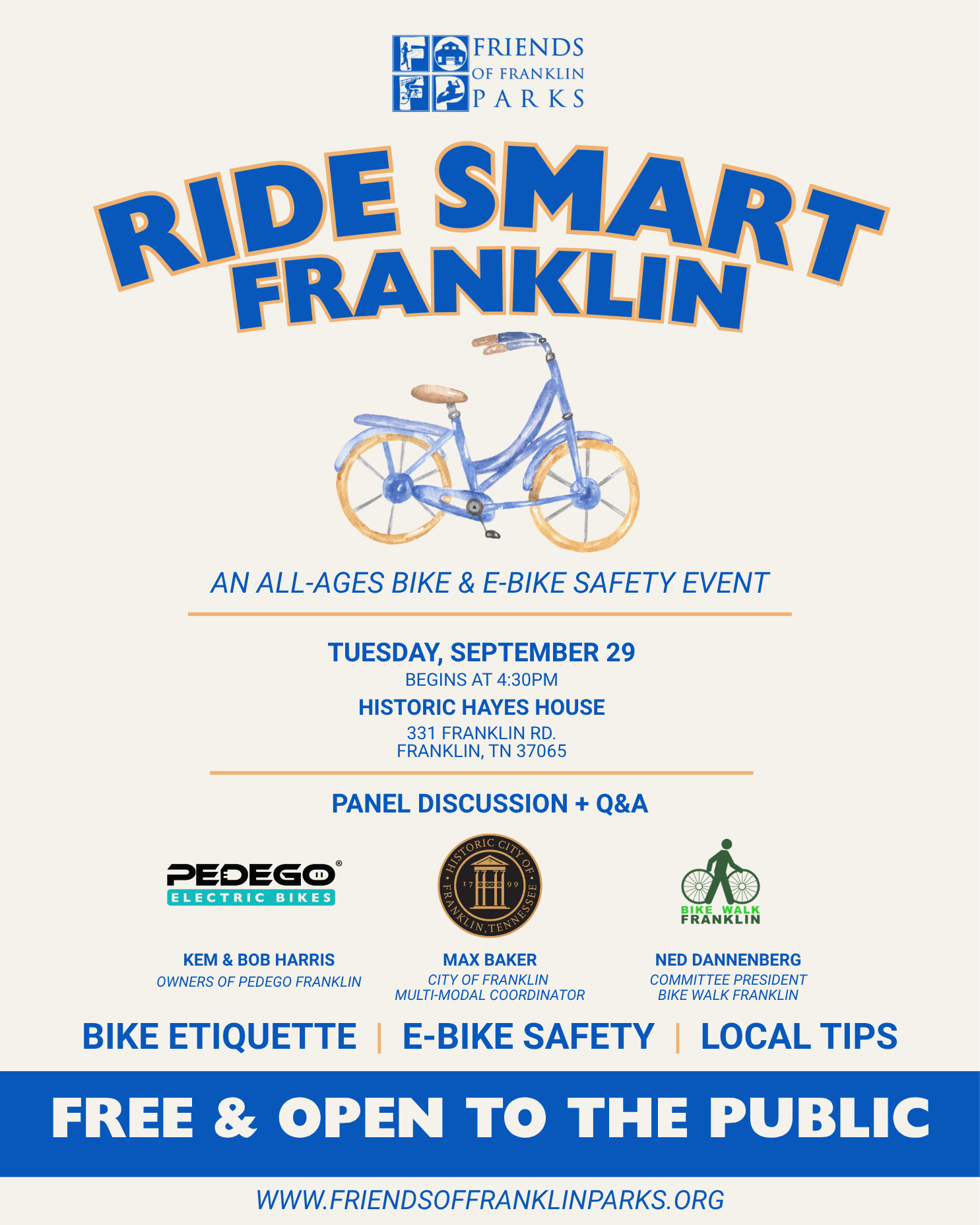 Ride Smart Franklin A flyer for a Ride Smart Franklin bike and e-bike safety event in Williamson County, Tennessee.