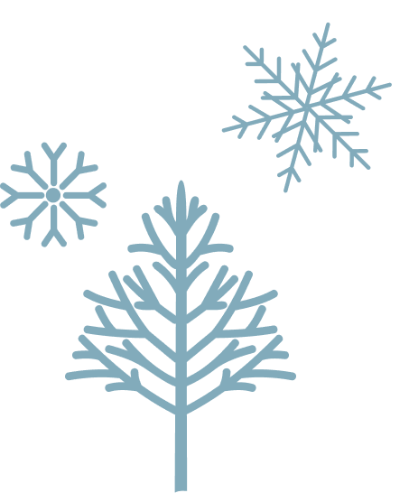 A Hallmark Christmas Escape A stylized light blue tree with two snowflakes on a white background in Williamson County, Tennessee.