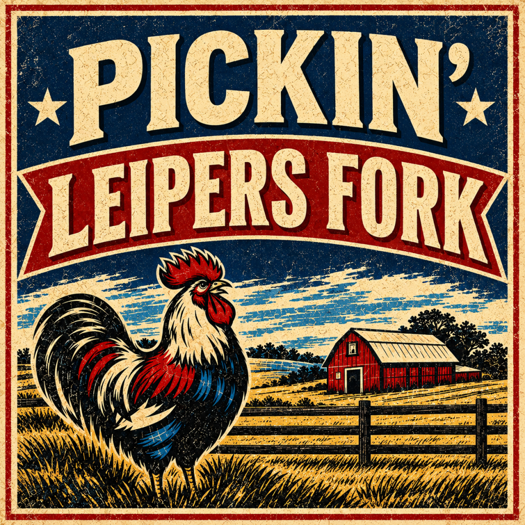 Events A vintage-style sign featuring a rooster in a field with a red barn in Williamson County, Tennessee.