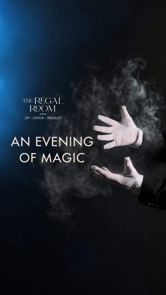 An Evening of Magic A magician in white gloves performs with swirling smoke against a dark blue background in Williamson County, Tennessee.