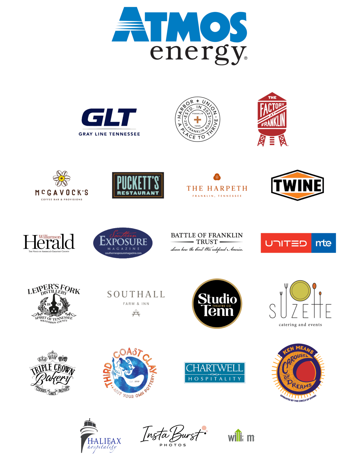 Master-Logo-Sheet (3) A collection of various company and organization logos arranged in a grid in Williamson County, Tennessee.