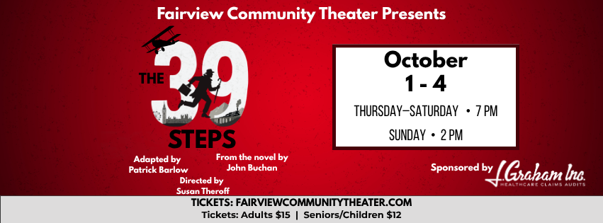 39 Steps - Theater Show - by Fairview Community Theater A promotional poster for a community theater production of The 39 Steps in Williamson County, Tennessee.