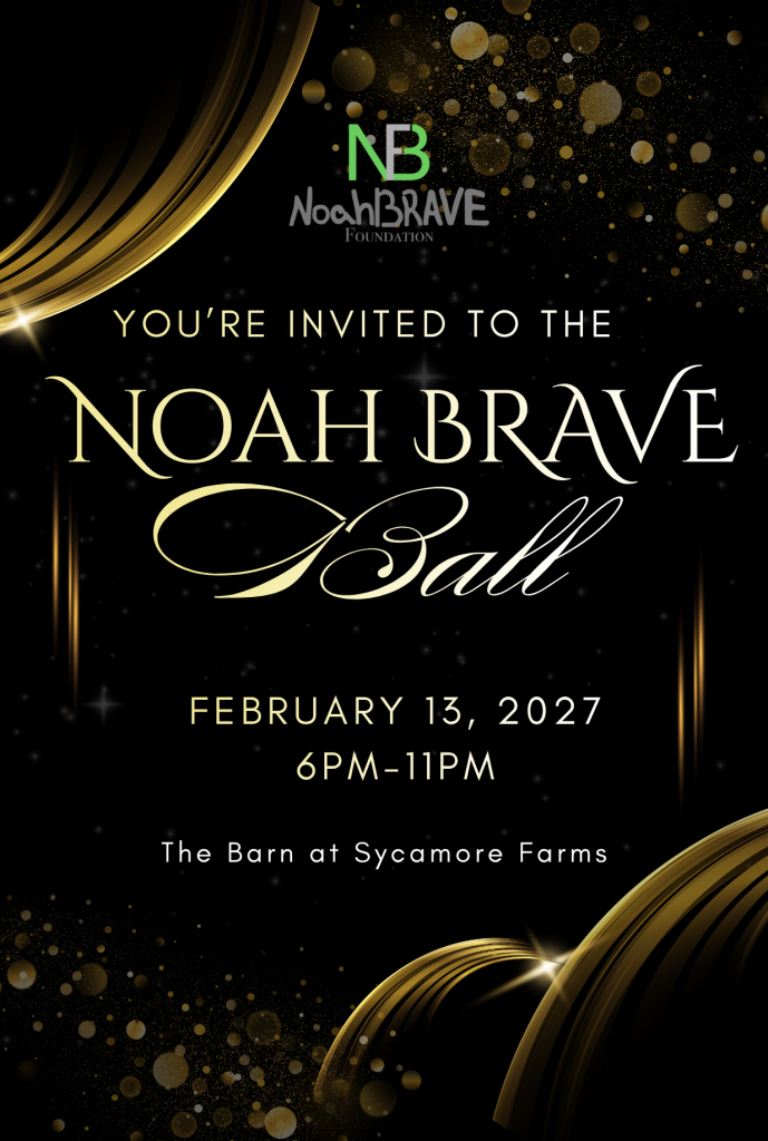 An elegant black and gold invitation for the Noah Brave Foundation Ball in Williamson County, Tennessee.
